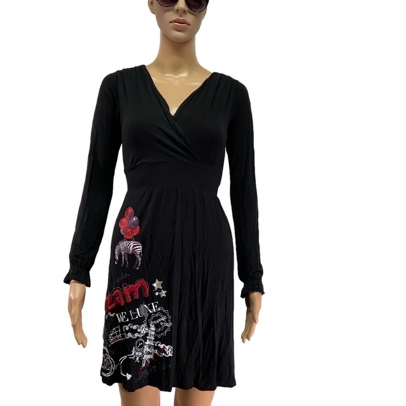 Desigual long sleeved black dress size M - Picture 9 of 16